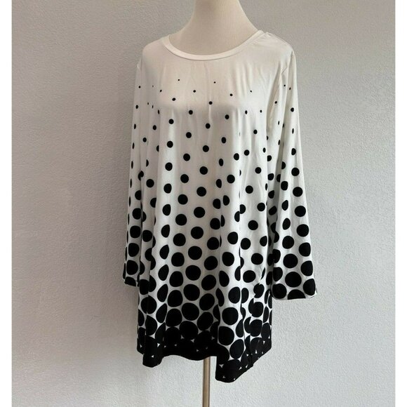 NANU Blouse Womans 2X White w /Black 3/4 Sleeve Top Tunic - Picture 2 of 11